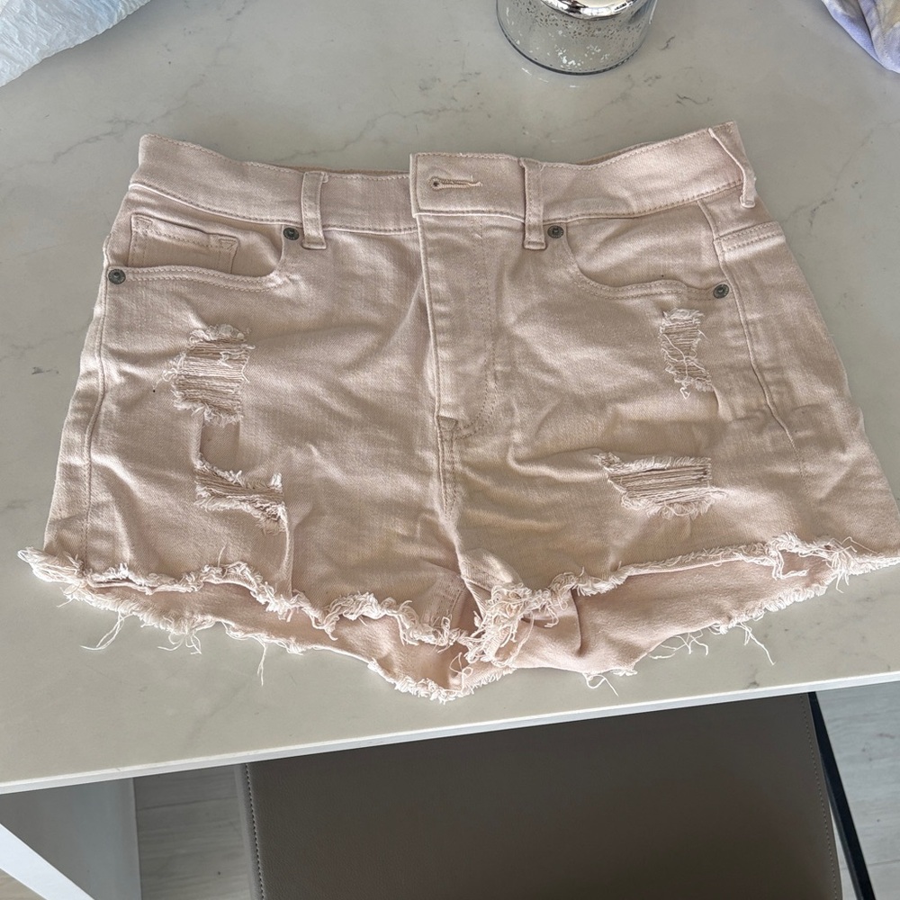 Express Light Pink Distressed Jean Shorts